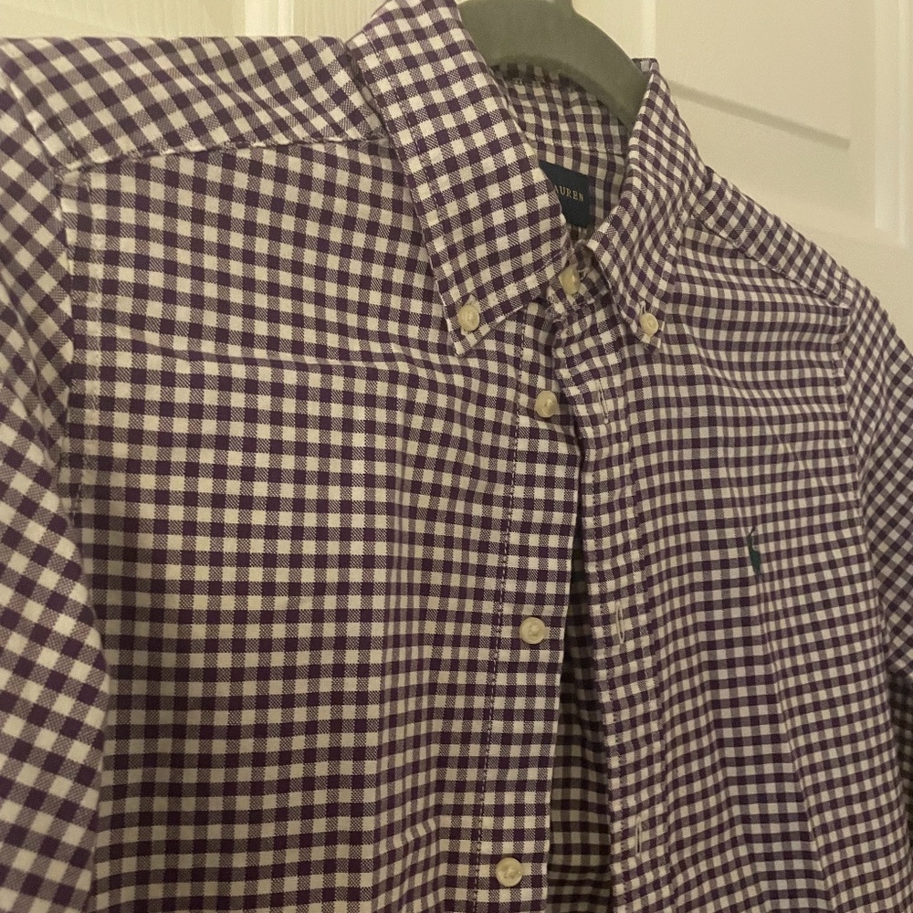 Ralph Lauren Boys Size 7 Eggplant and White Check Button Down